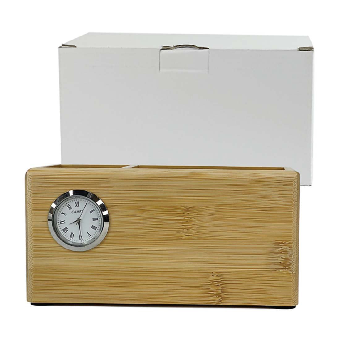BRAPH 01 - WOODEN PEN STAND CARD HOLDER WITH CLOCK - Image 2