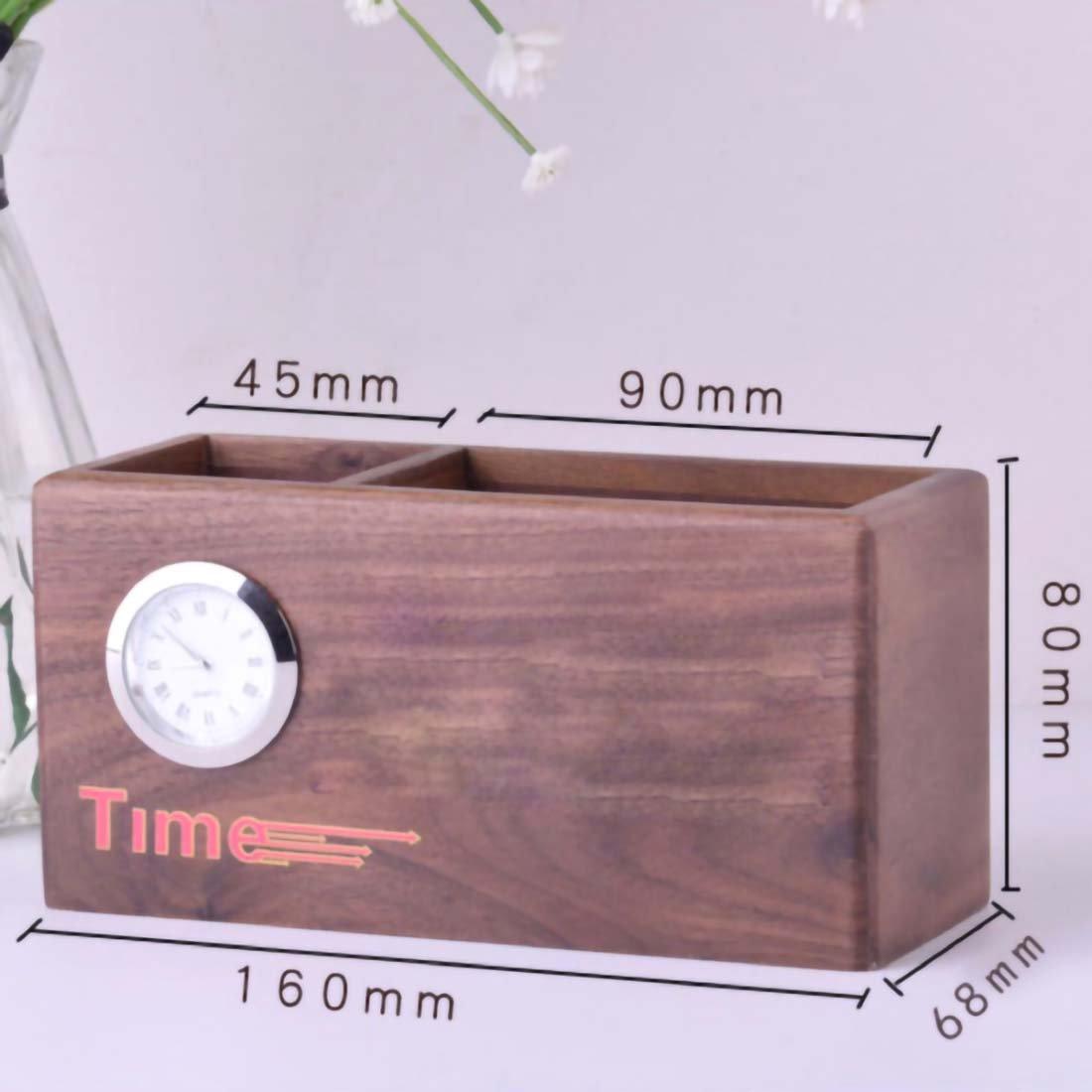 BRAPH 01 - WOODEN PEN STAND CARD HOLDER WITH CLOCK - Image 5