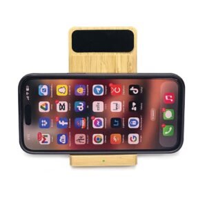 BRHMW 13 - BAMBOO PHONE HOLDER WIRELESS CHARGER LIGHT UP LOGO